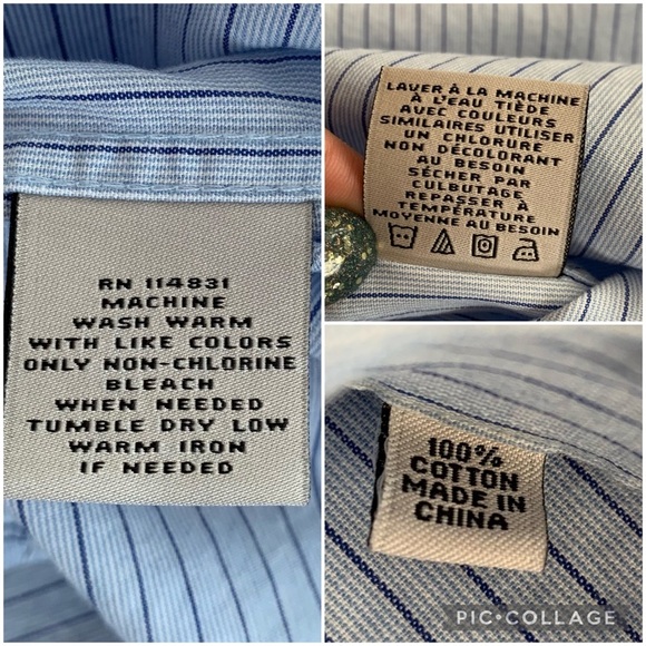 Emanuel Ungari light blue and navy striped button up dress shirt 17 34/35 XL - Picture 11 of 15